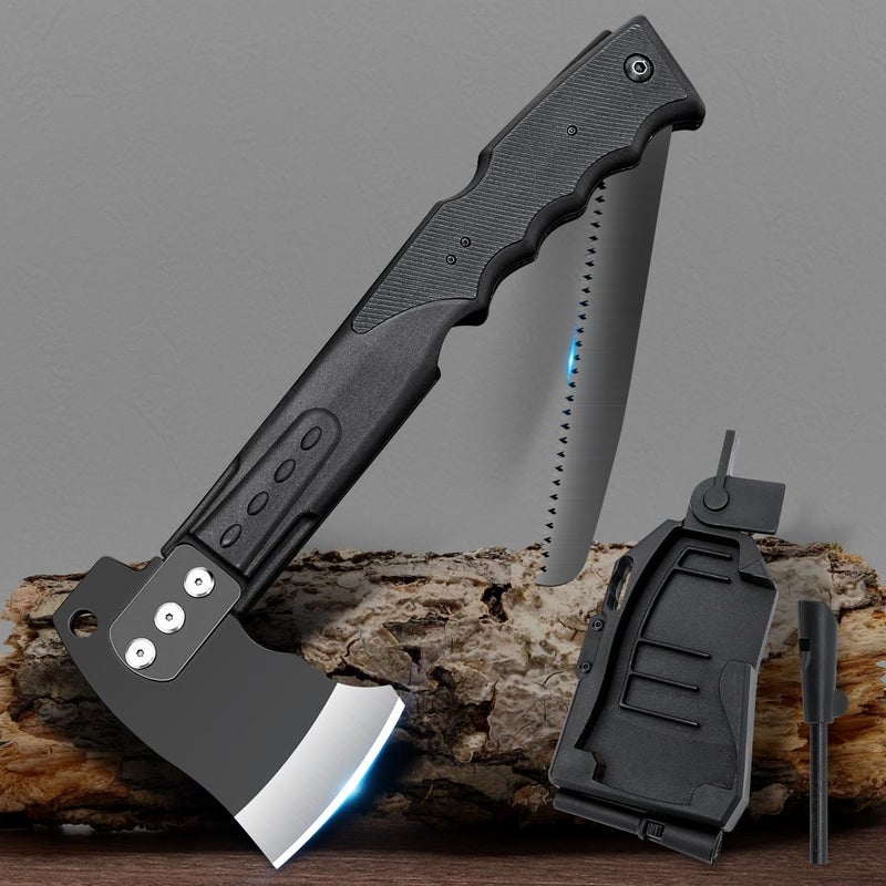 SNBNX Multifunctional Hammer Head Axe Survival Tactical Tool - Folding Saw, Flintstone Whistle with Axe Sheath - Camping Hatchet for Outdoor Hiking - Image 1